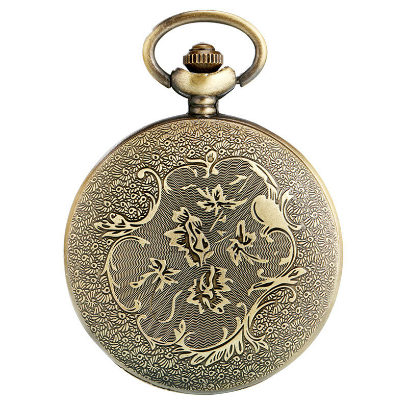 Bronze Pocket Watch com Hollow Dad Design Cover, Relógios De Quartzo Retro, Colar De Pingente, Relógio De Corrente, Presente para Papai