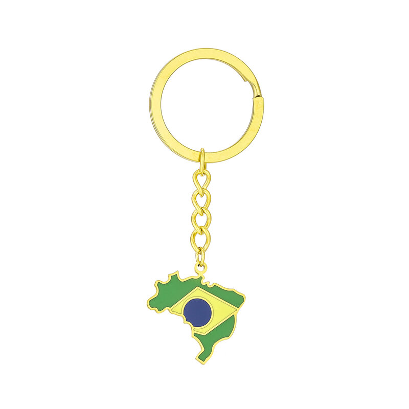 سلسلة مفاتيح بخريطة برازيلية للرجال والنساء ، سلسلة مفاتيح بعلم ، فولاذ مقاوم للصدأ ، هدية مجوهرات برازيلية ، موضة