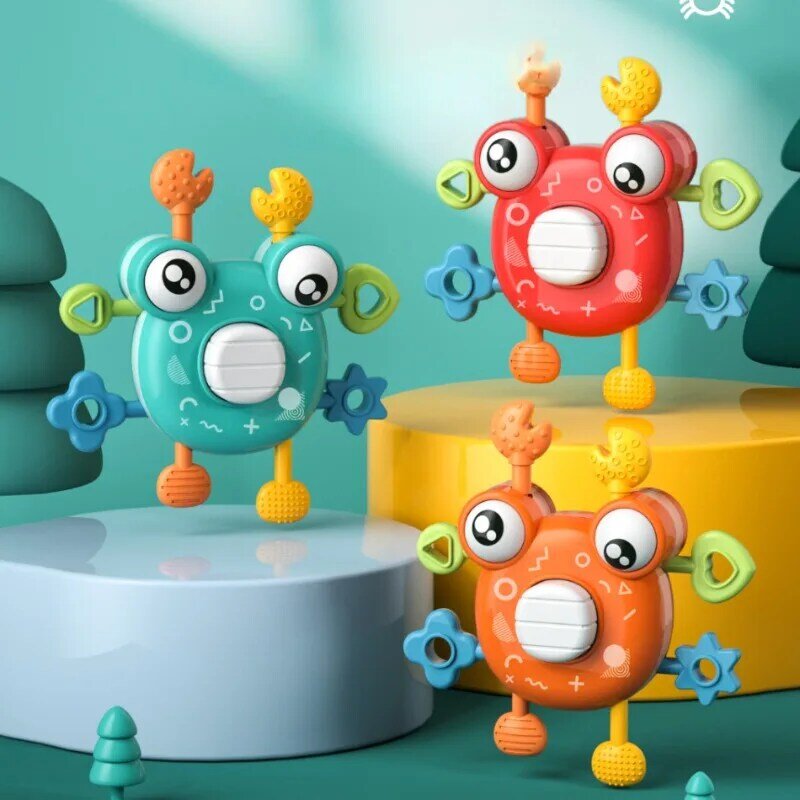 Montessori mainan bayi mainan penekan jari kepiting mainan Pull perkembangan mainan sensorik 0-12 bulan tumbuh gigi untuk kerincingan bayi