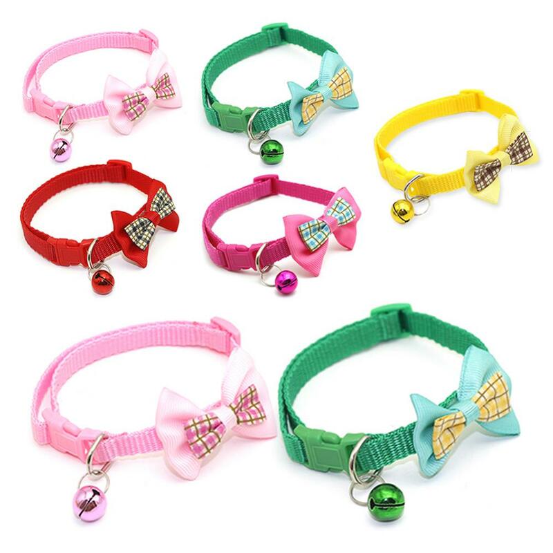 Plaid Print Puppy Dogs papillon regolabile collare in Nylon forniture per animali ornamento gatto gattino decorazione accessori con campana
