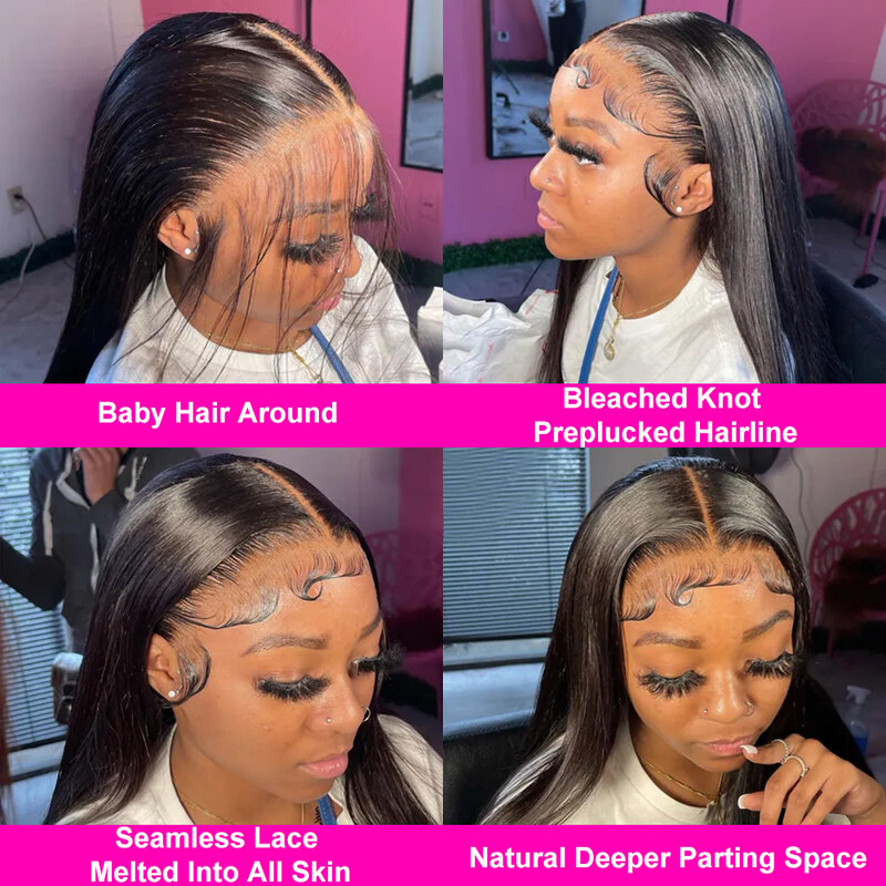 Peluca de cabello humano liso de 13x4 para mujeres negras, postizo de encaje Frontal transparente, 180% de hueso brasileño, HD, 13x6, 30 y 40 pulgadas