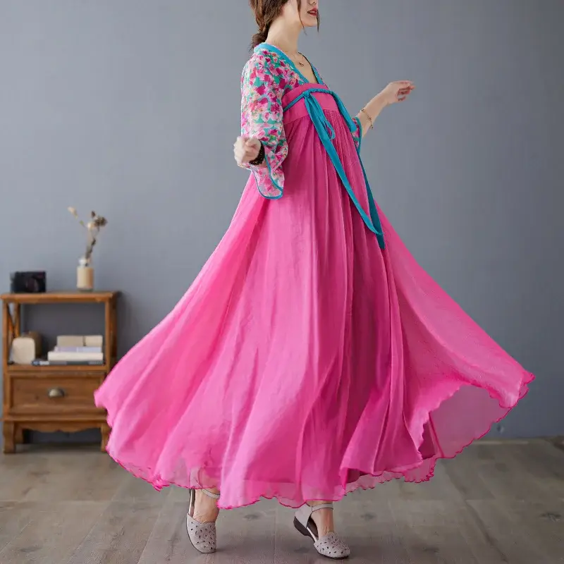 المرأة النمط الصيني طويل فستان سوينغ كبير ، تحسين هان دعوى ، النمط الوطني ، الرجعية ، كبيرة ، الصيف ، 2023