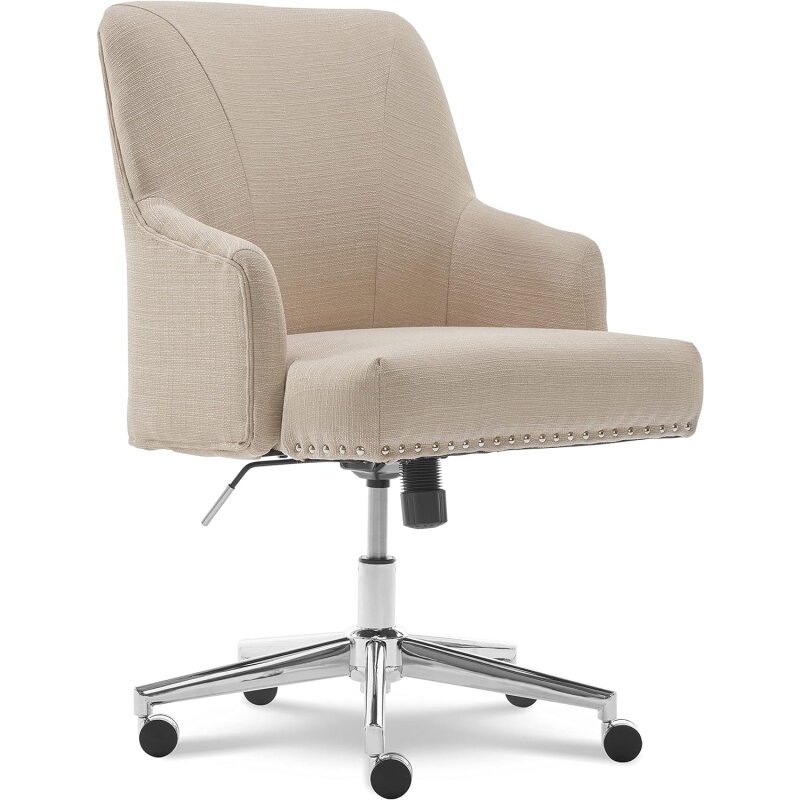 Serta Leighton Modern Office Chair, Stylish Mid-Back Desk Chair, Rivet Detail, Serta Quality Memory Foam, Armchair with Wheels,