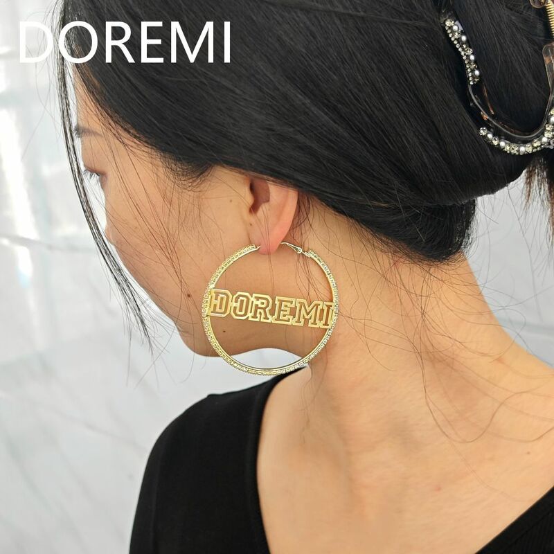 DOREMI-Mini Zircon Crystal Hoop para mulheres, brincos com nome personalizado, banhado a ouro, aço inoxidável, presente personalizado da jóia