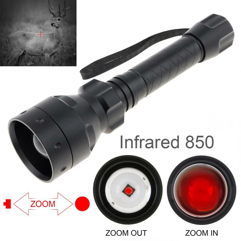 Lampe de poche infrarouge longue portée pour la chasse, lampe de poche LED Dull, vision nocturne, torche zoomable, T50, 10W, IR, 850nm