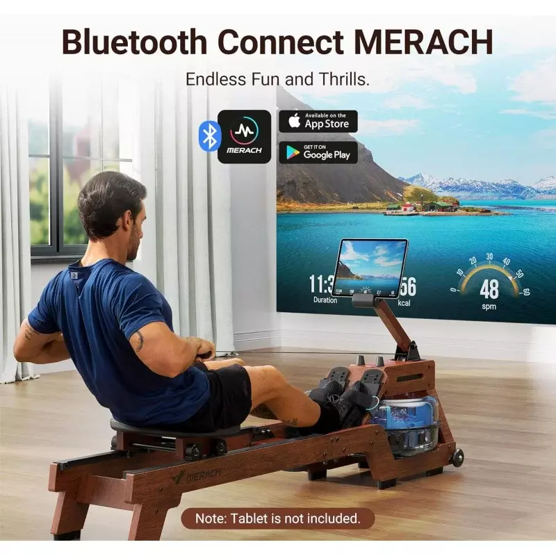 Merach Water Roeimachine Voor Thuisgebruik, Beste Massief Houten Rij Met Professionele Monitor, Bluetooth-Verbonden App Voor Meeslepend