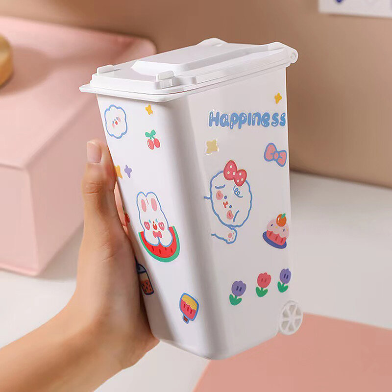 Mini Desktop Trash Can 4color Garbage Storage Box Living Room Coffee Table With Cover Small Paper Basket Plastic Garbage Bag