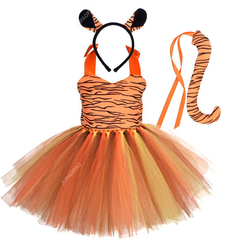 Halloween Animal Cosplay Costume Kids Forest Theme Giraffe Cows Tiger Leopard Zebra Print Tutu Dress Baby Girls Birthday Party
