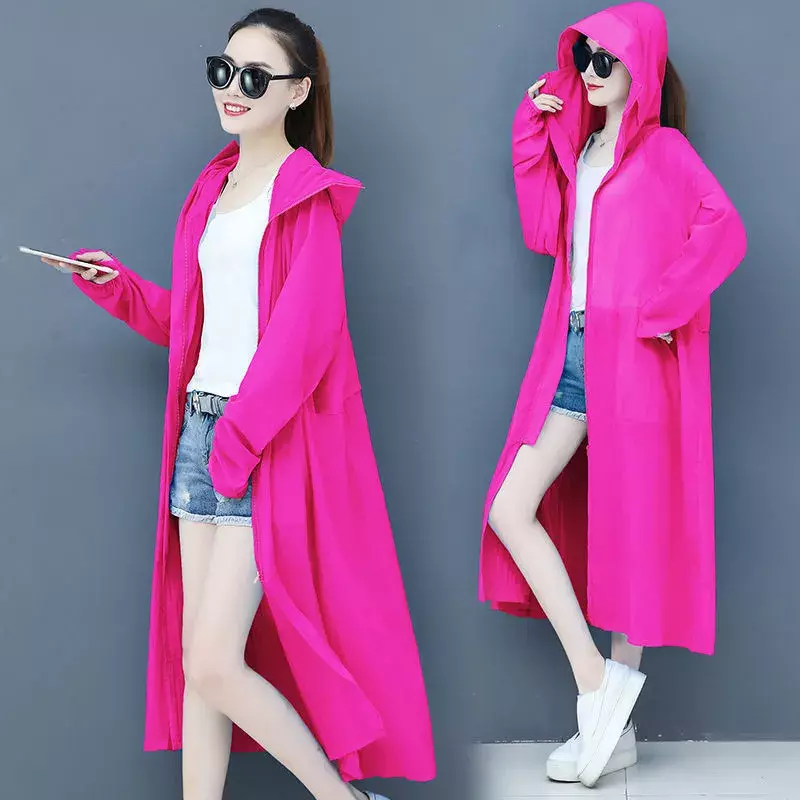 Jaket panjang wanita, pakaian pelindung matahari 2023 baru musim panas mode tipis Anti Ultraviolet pakaian luar bertudung Kimono wanita 708 atas