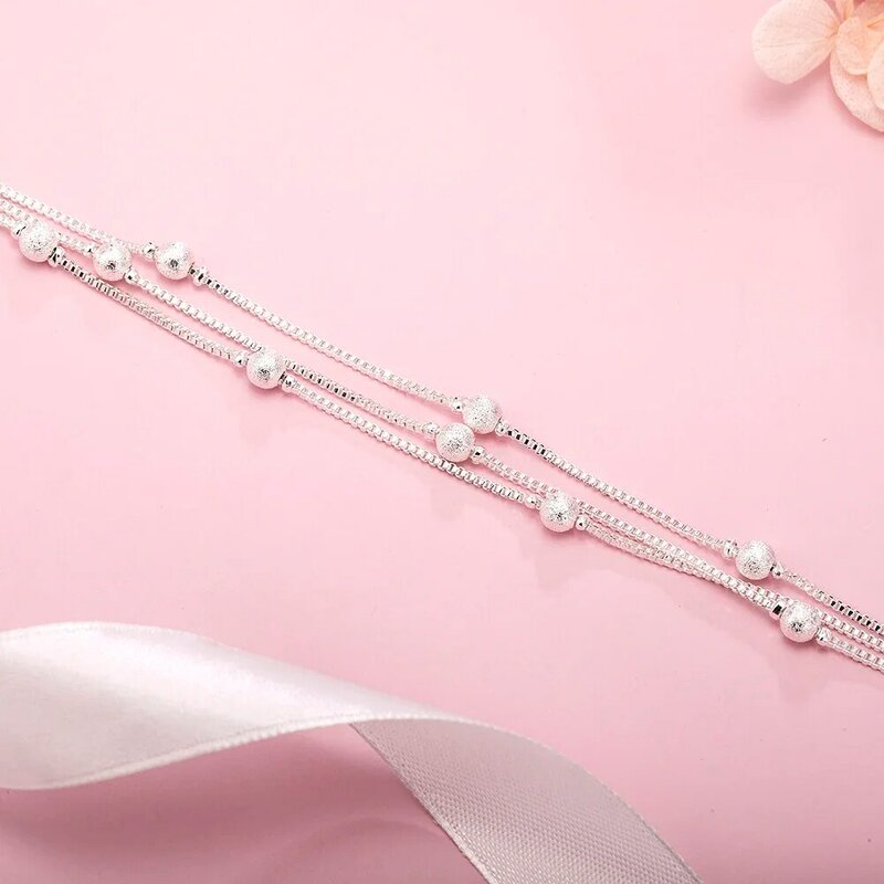 Hot sale new Silver Color Geometry beads Chain Bracelet for Women Fashion Wedding Fine Jewelry Christmas Gift 8inches
