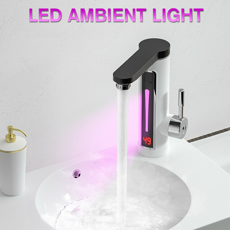 Keran pemanas instan elektrik, pemanas air dengan lampu sekitar LED tampilan suhu keran kamar mandi pemanasan cepat 3300W