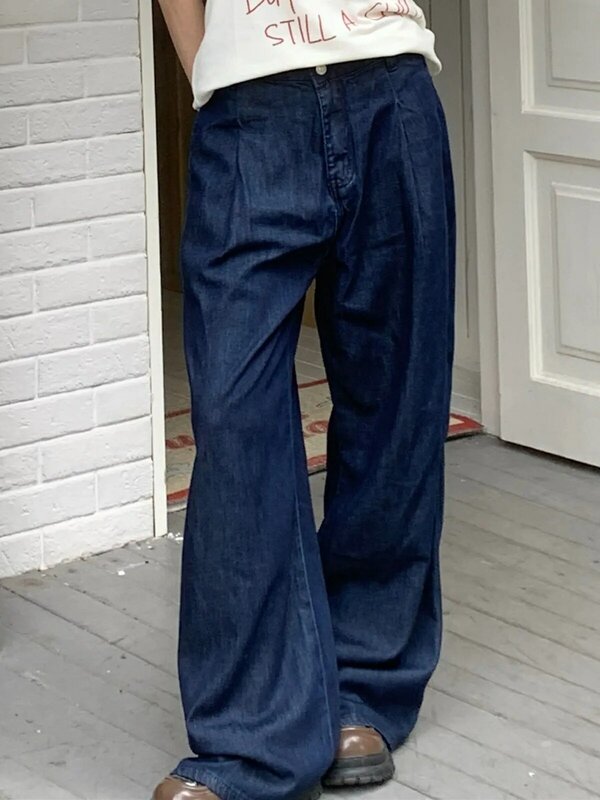 ZHISILAO workowate dżinsy z szeroką nogawką kobiet w stylu Vintage luźna, wysoka w pasie spodnie dżinsowe na podłogę Streetwear lato 2024
