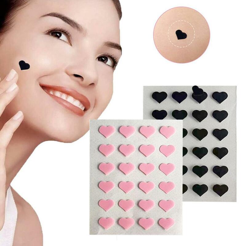 25 Counts Pink/Black Acne Patches Cute Heart Shaped Acne Treatment Sticker Invisible Acne Cover Removal Pimple Patch Skin Care
