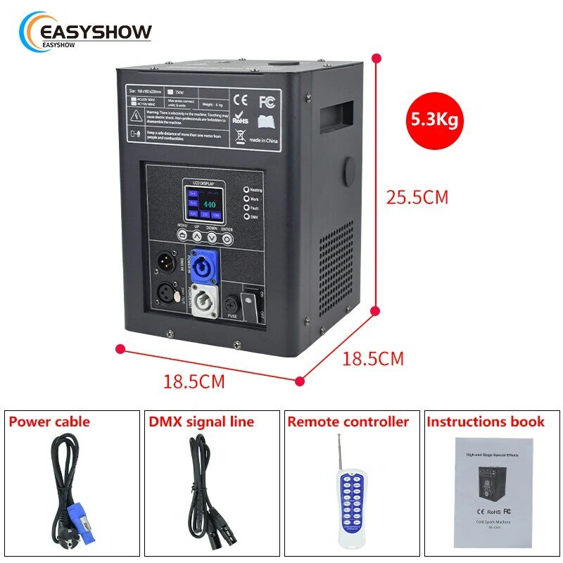 750W Electronic Cold Spark Firework Machine Ti Power Built-in Signal DMX/Wireless  Cold Spark machine with Remote control