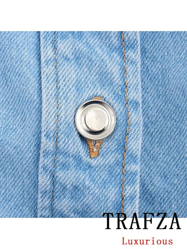 TRAFZA-Vestido jeans chique vintage casual feminino, mini vestido sem mangas, vestido de feriado, patchwork, nova moda, verão, 2024