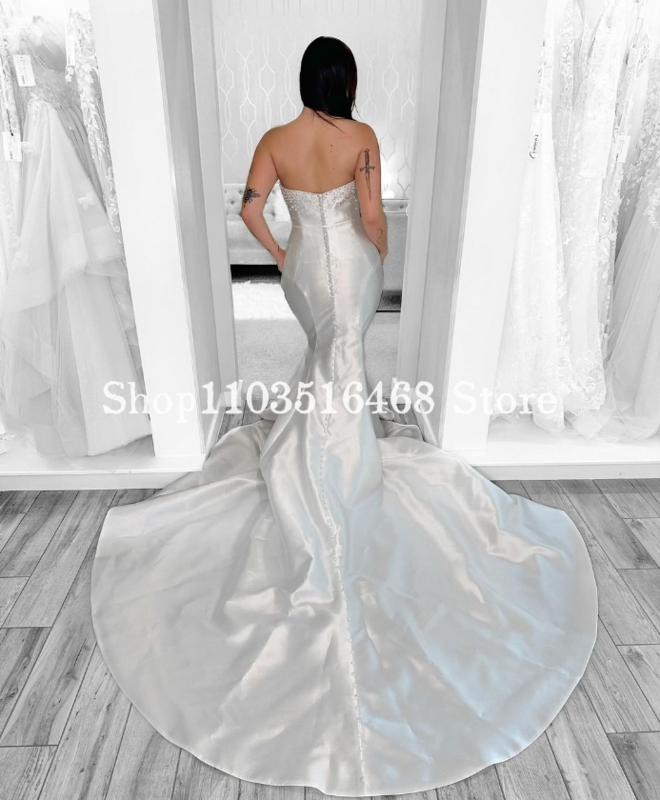 Vestido de novia elegante de sirena de marfil, Vestido largo de satén con perlas brillantes, personalizado, 2024