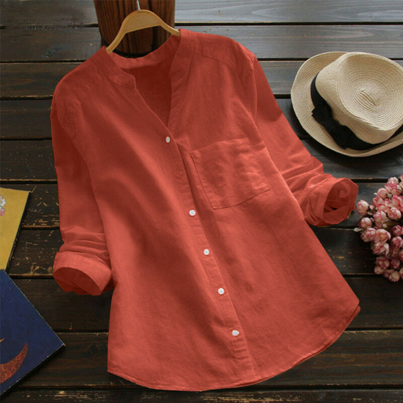Cotton Linen Blouse Button Shirt Long Sleeve Solid Color Blouses Women Tops And Blouses Office Lady Women's Blouse Blusas 2024
