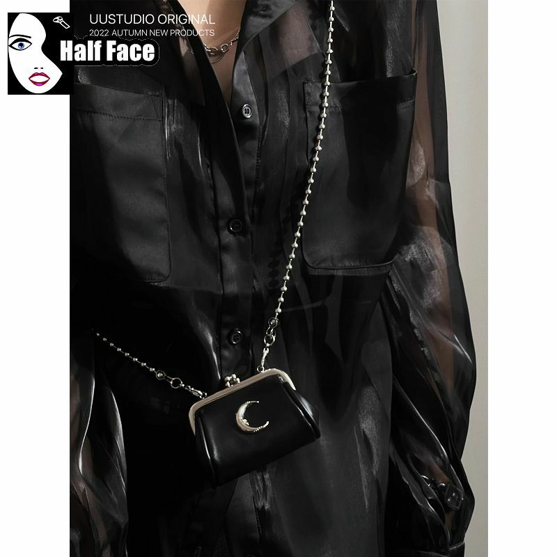 Bolso de mano Y2K Harajuku gótico para mujer, bolso de media luna versátil, Punk, diseño de un hombro, Mini bolso cruzado con cadena Lolita