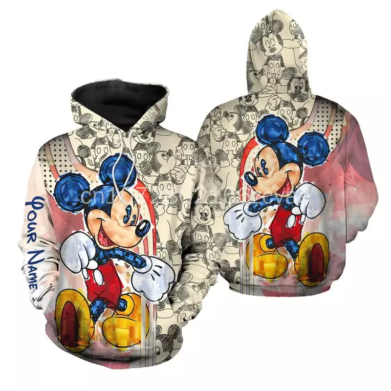 2024 New bluzy z kapturem Disney Mickey Mouse Casual Hip Hop odzież uliczna bluzy męskie i damskie z długimi rękawami