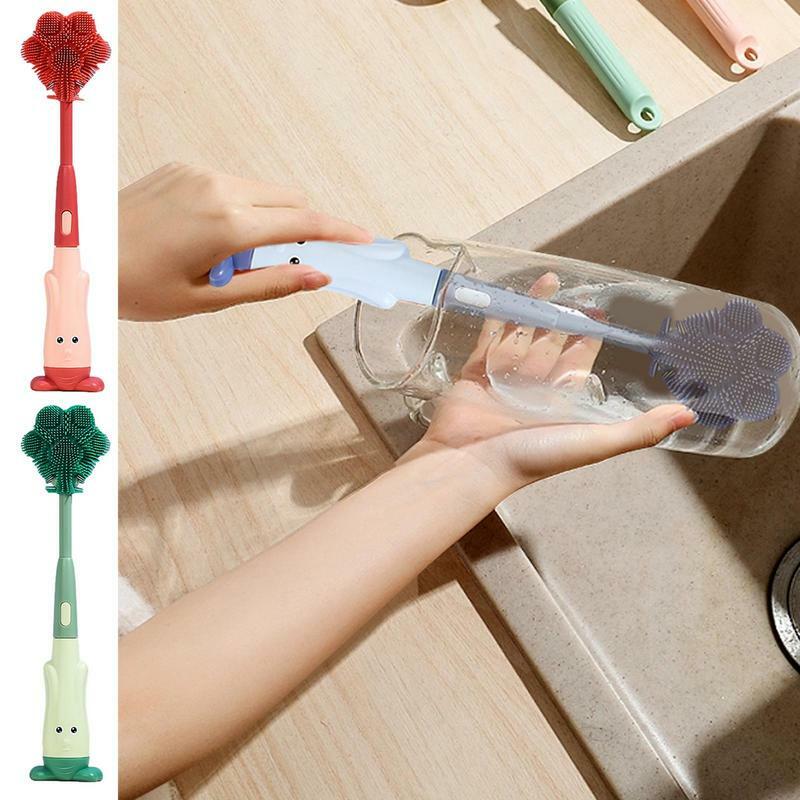 Spazzola per biberon per bambini 3 In 1 piccola bottiglia coperchio per tazza spazzola detergente per paglia Set di spazzole per la pulizia della bottiglia della tazza In Silicone per bambini a 360 gradi