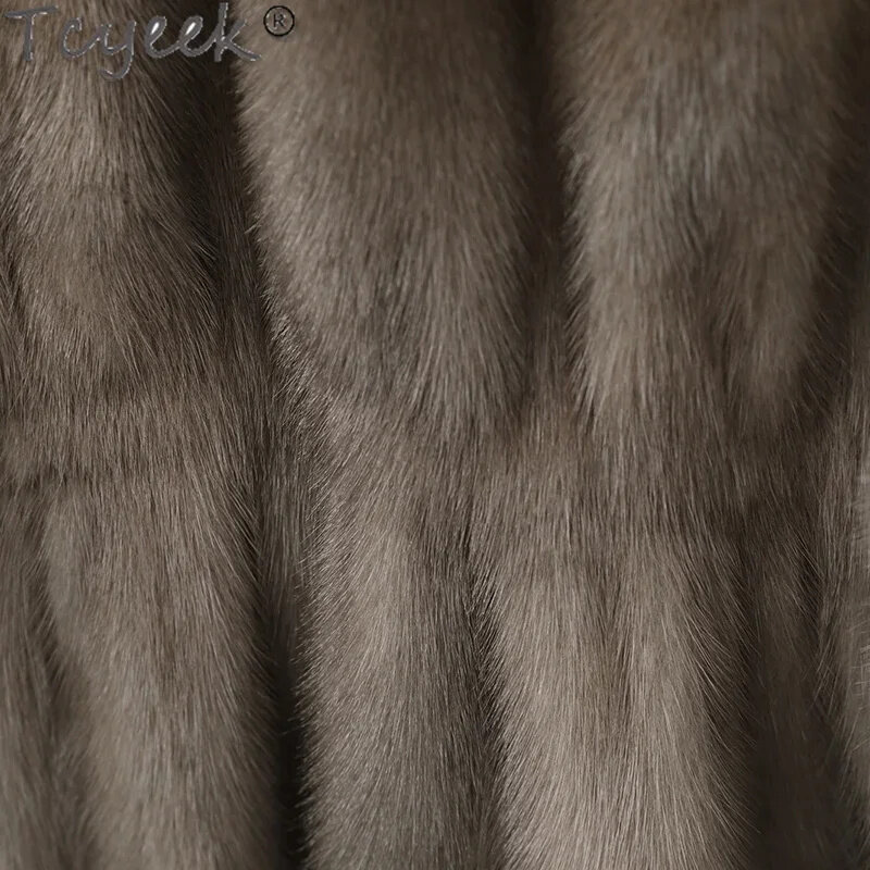 Abrigo de piel de visón Real Tcyeek para mujer, chaqueta Natural de longitud media, chaquetas con capucha, ropa de invierno