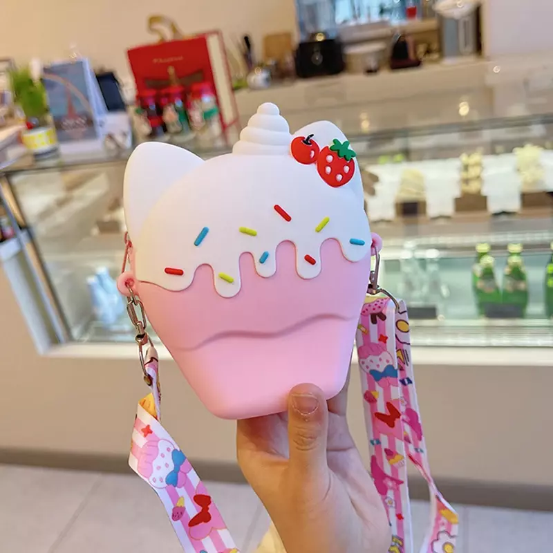 Bonito sorvete silicone mensageiro saco dos desenhos animados friut crianças ombro crossbody moda meninas moeda bolsa carteira bolsas
