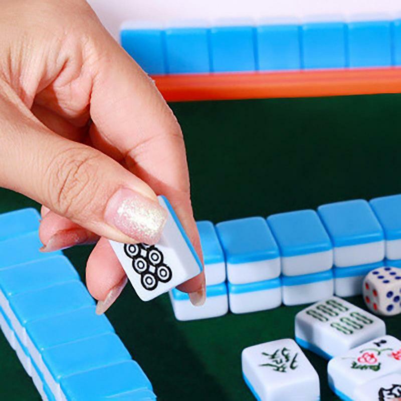 Portable Mahjong Set Traditional Chinese Mahjong Set With Soft Bag Portable 144 Tiles Mah-Jong For Travel Family Leisure Time