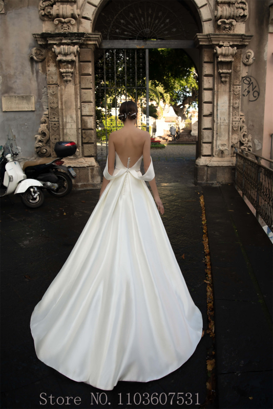 robe de mariée New Boat Collar Satin Front Split Wedding Dress for Bride A-line Sleeveless Court Belt Wedding Bridal Gown