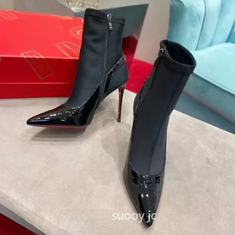 Luksusowa moda kryształowa marka czerwona buty z podeszwami, damska wysokiej buty na obcasie, czarna seksowna