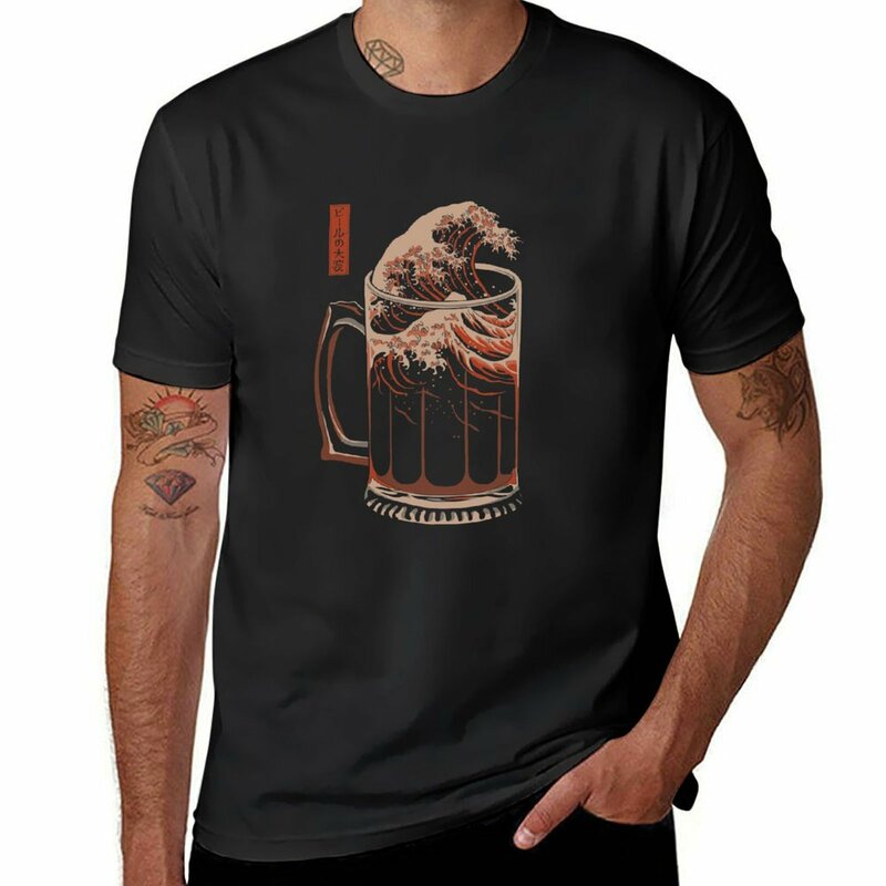 Футболка мужская с принтом волны пива, винтажная быстросохнущая графическая одежда, хип-хоп