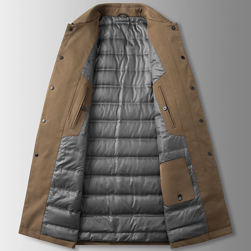 2023 중간 스타일 재킷, 90% 화이트 덕 라이트 다운 재킷, 남성 패션, 두꺼운 따뜻한 파카, 트렌치 코트 사이즈, 겨울 신상