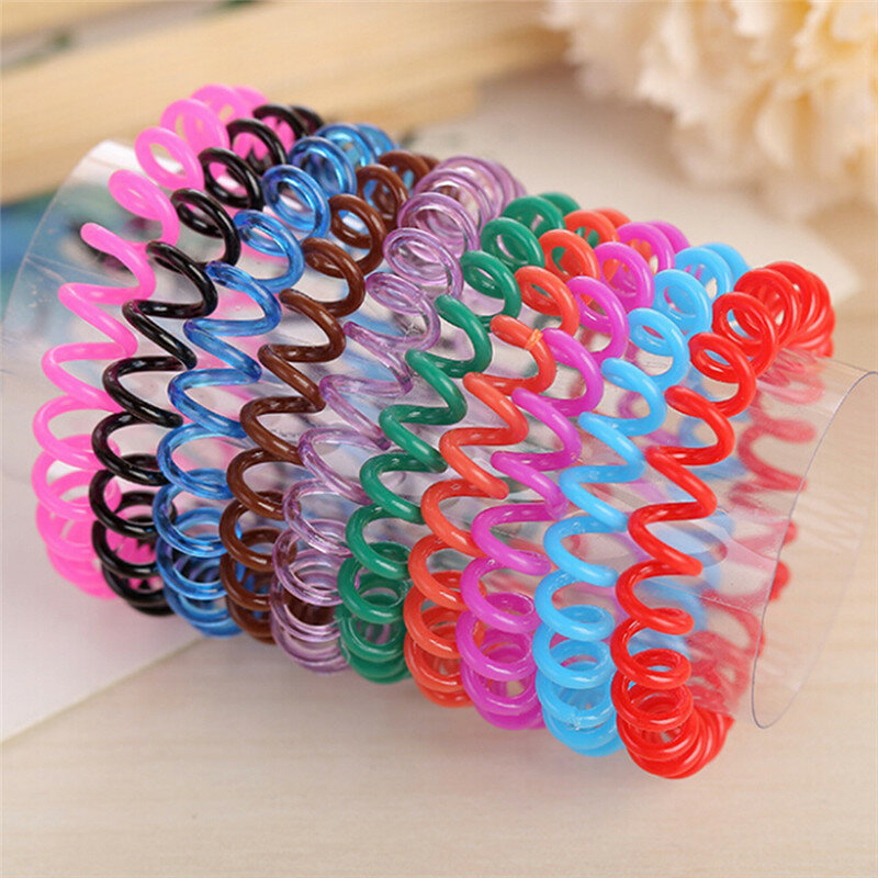 10PCS/lot Rubber Band Headwear Rope Spiral Shape Elastic Hair Bands Girls Hair Accessories  Hair Ties Gum Telephone Wire