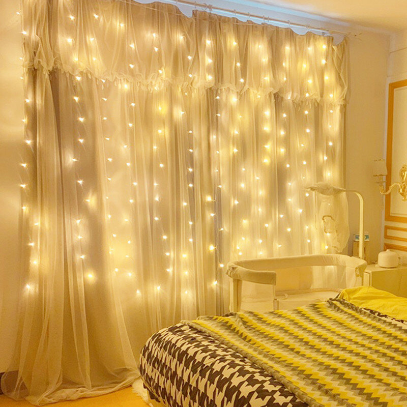 Guirnalda de luces LED con Control remoto para decoración navideña, cortina con USB para boda, lámpara de 3M para vacaciones, Bombilla de dormitorio, hada al aire libre