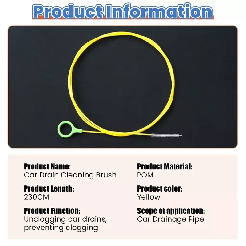 230cm Car Drain Dredge Cleaning Scrub Brush Auto Sunroof Long Hoses Detailing Cleaning Tool Spiral Cleaning Brush Drain Cleaner