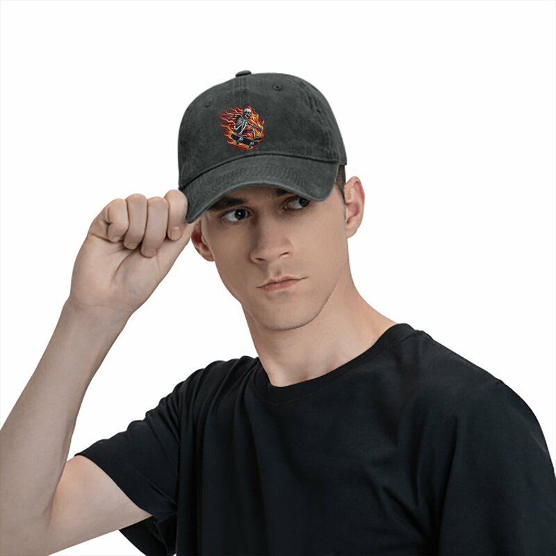 Blazing Skeleton Skateboarder Baseball Caps Peaked Cap Skateboard Sun Shade Hats for Men Women