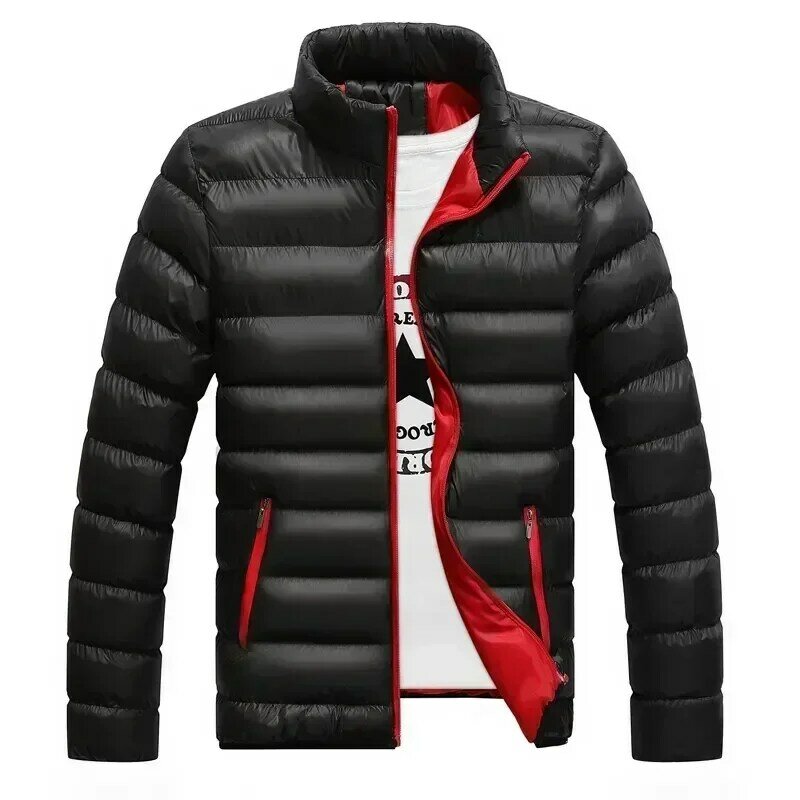 New Men's Winter Thick Jacket Stand Neck Zipper Warm Parkas for Men Soft Lightweight Padding Coat Solid Slim Fitting Male Jacket