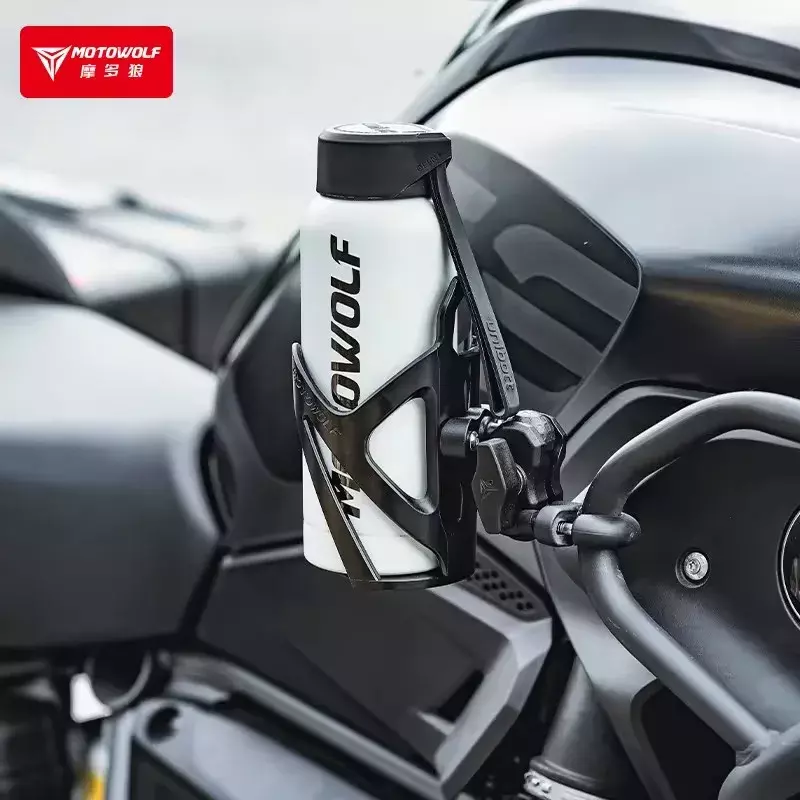 Motowolf 오토바이 야외 라이딩 미러 핸들 바 물병 컵 거치대, 범용 조절식 음료 컵 브래킷