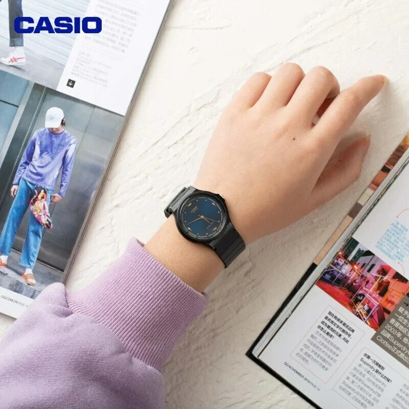 Casio jam tangan MQ-24 seri MQ-76 Fashion wajah berlian Resin berlekuk Dial besar Disk kecil menawan uniseks jam tangan pelajar pria