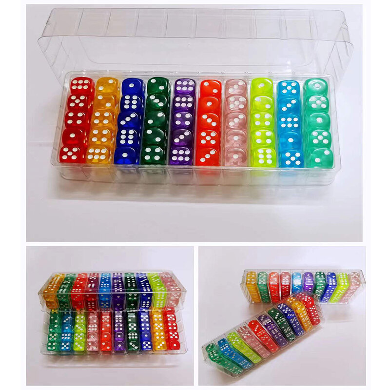 100PCS/Set 6 Sided Dice 14mm D6 16 Transparent Optional Color Acrylic Rounded Edges Dice For Table Board Games Party DND