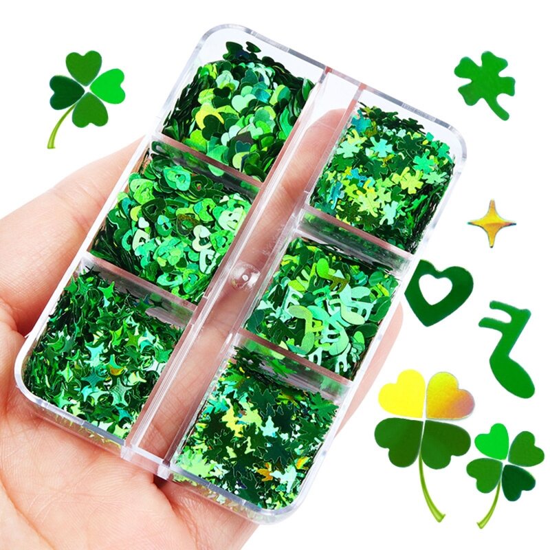 Nagelkunst-Scheibe St. Patrick-Thema, grünes Kleeblatt, glitzernd, glänzender Ohrstecker für Mutter und Mädchen, Schmuck,