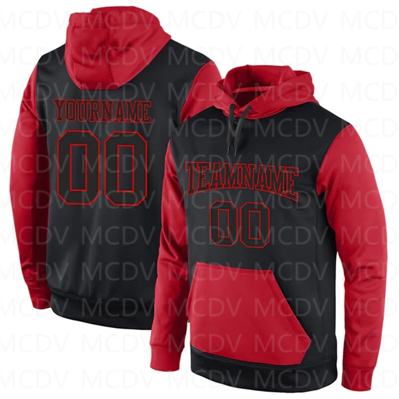 Sudadera deportiva con capucha para hombre y mujer, suéter con estampado 3D, chándal informal de calle, color negro y rojo