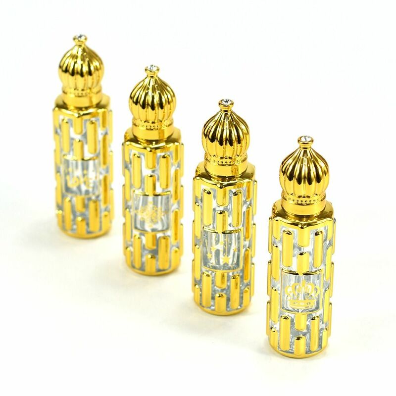 Garrafas de perfume bronzeadores portáteis do ouro do vintage, rolo recarregável dos óleos essenciais em garrafas, luxo, vazio, 15ml