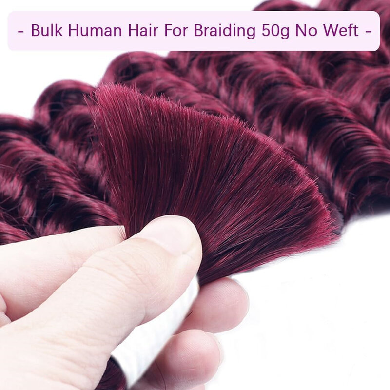 99J Deep Curly Braiding Hair Extensions Brazilian Virgin Human Hair Burgundy Deep Wave Bulk Human Hair For Braiding No Weft