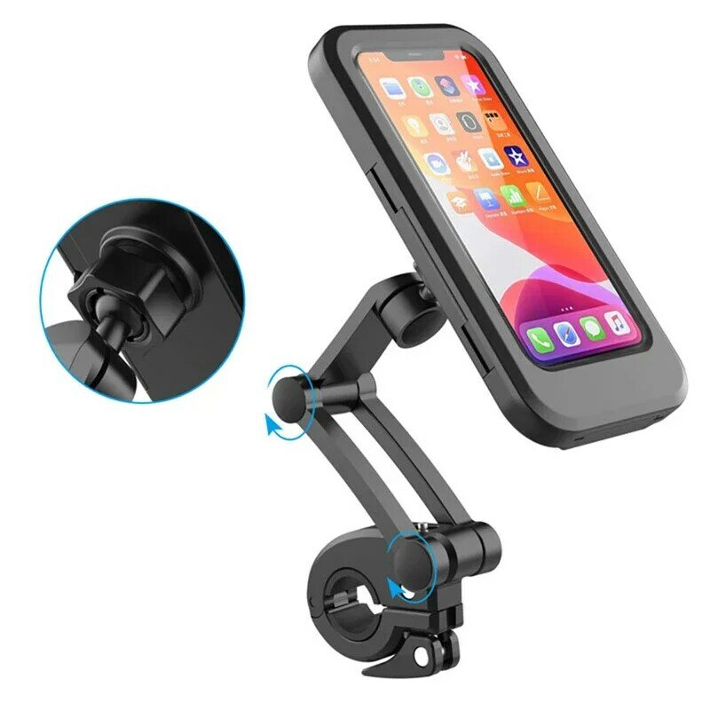 Supporto per telefono da bicicletta impermeabile per moto, girevole a 360 ° regolabile in altezza con Clip per telefono con manubrio Touch Screen