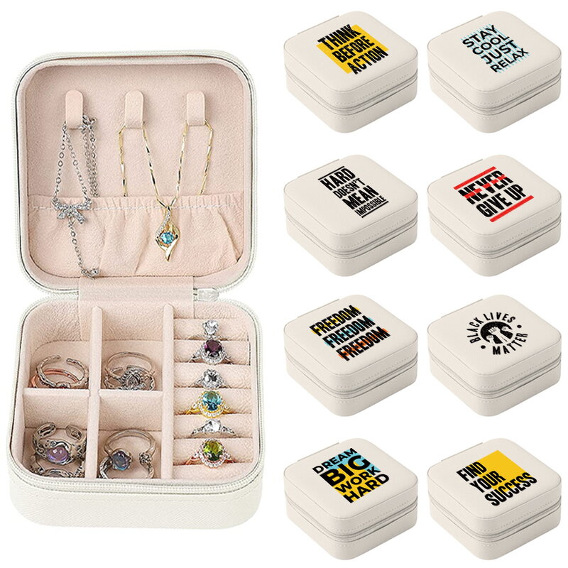 Portable Jewelry Box Jewelry Organizer Display Travel Jewelry Case Storage Boxes Word Print Leather Zipper Storage Packaging