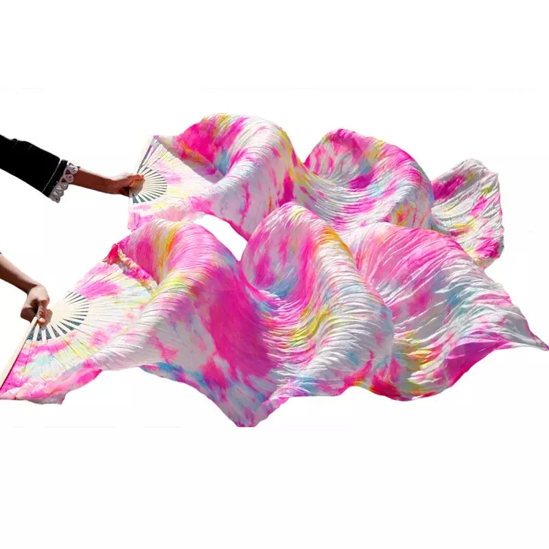 Abanico de seda para danza del vientre, 100% seda Real, largo, hecho a mano, Color degradado, personalizable, nuevo estilo