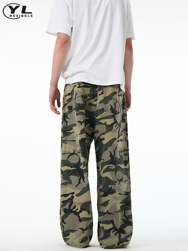 American High Street Camouflage Jeans Männer Sommer lose übergroße gerade Jeans hose Vintage Mode lässig weites Bein Hose