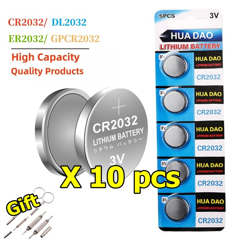 10PCS CR2032 210mAh 3V Lithium Battery For Watch, Toy, Calculator, Car Key, CR 2032 DL2032 ECR2032 Button Coin Cells