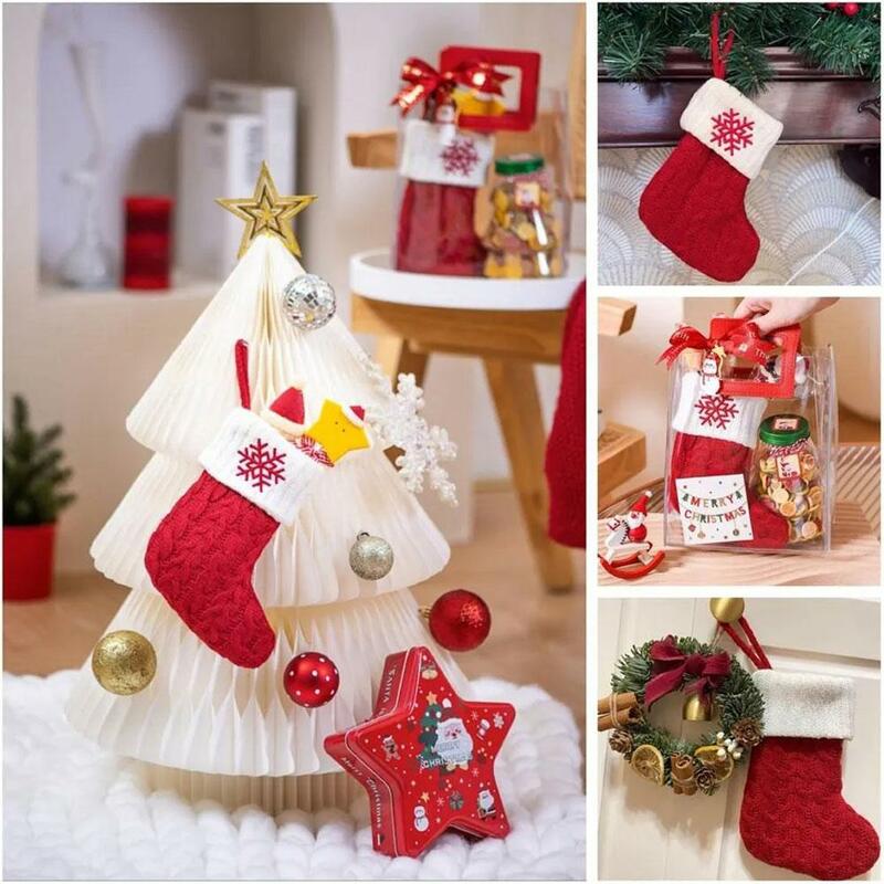 1 шт. рождественские носки, Подарочный пакет, вязаные носки в виде лап снежинок, Рождественское украшение для дома, сумка для хранения