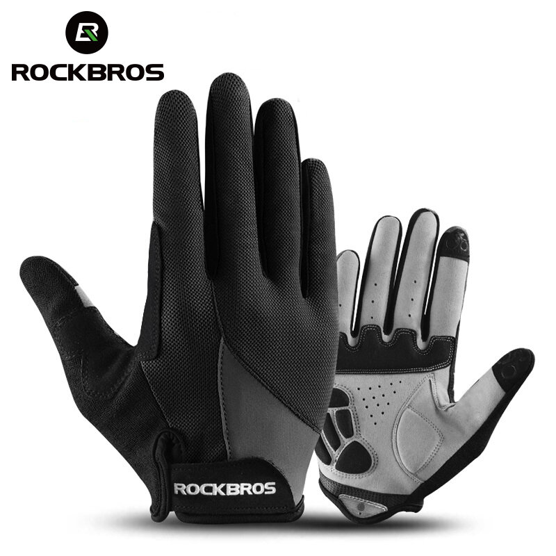 ROCKBROS-guantes de ciclismo con almohadilla de esponja, manoplas de dedo largo para motocicleta, bicicleta de montaña, pantalla táctil, MTB